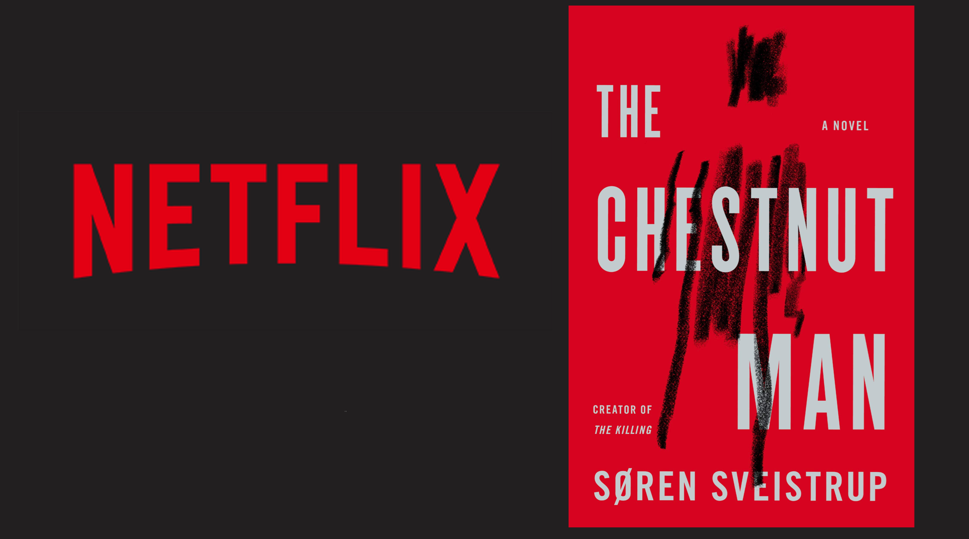 Image of Netflix logo and book cover of The Chestnut Man, by Soren Sveistrup