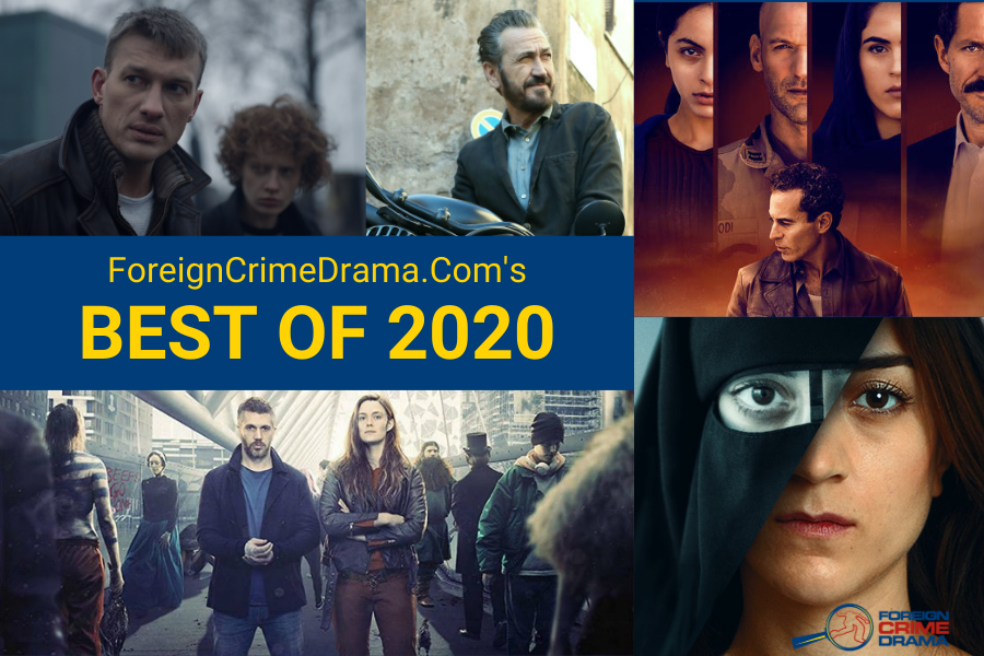 Best foreign crime dramas of 2020 collage featuring HIde and Seek, Rocco Schiavone, Baghdad Central, Beforeigners and Caliphate