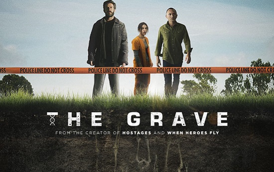 The Grave English language promo shot with Nadav Netz as Yoel, Liana Ayun as Avigail, and Shalom Michaelshwilli as Niko