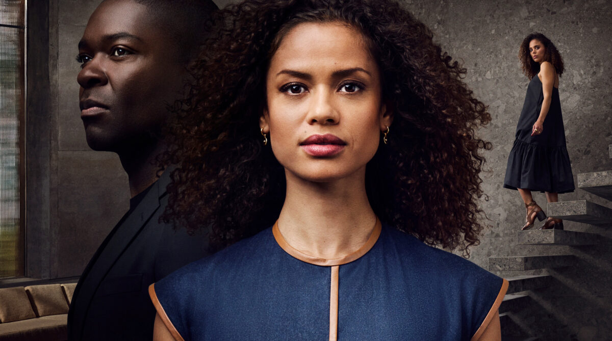 The Girl Before promo image featuring David Oyelewo as Edward, Gugu Mbatha-Raw as Jane, and Jessica Plummer as Emma